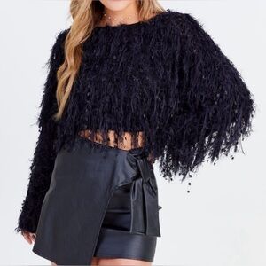 REHAB Altar’d State Shaggy Knit Sweater - Solid Black - Small